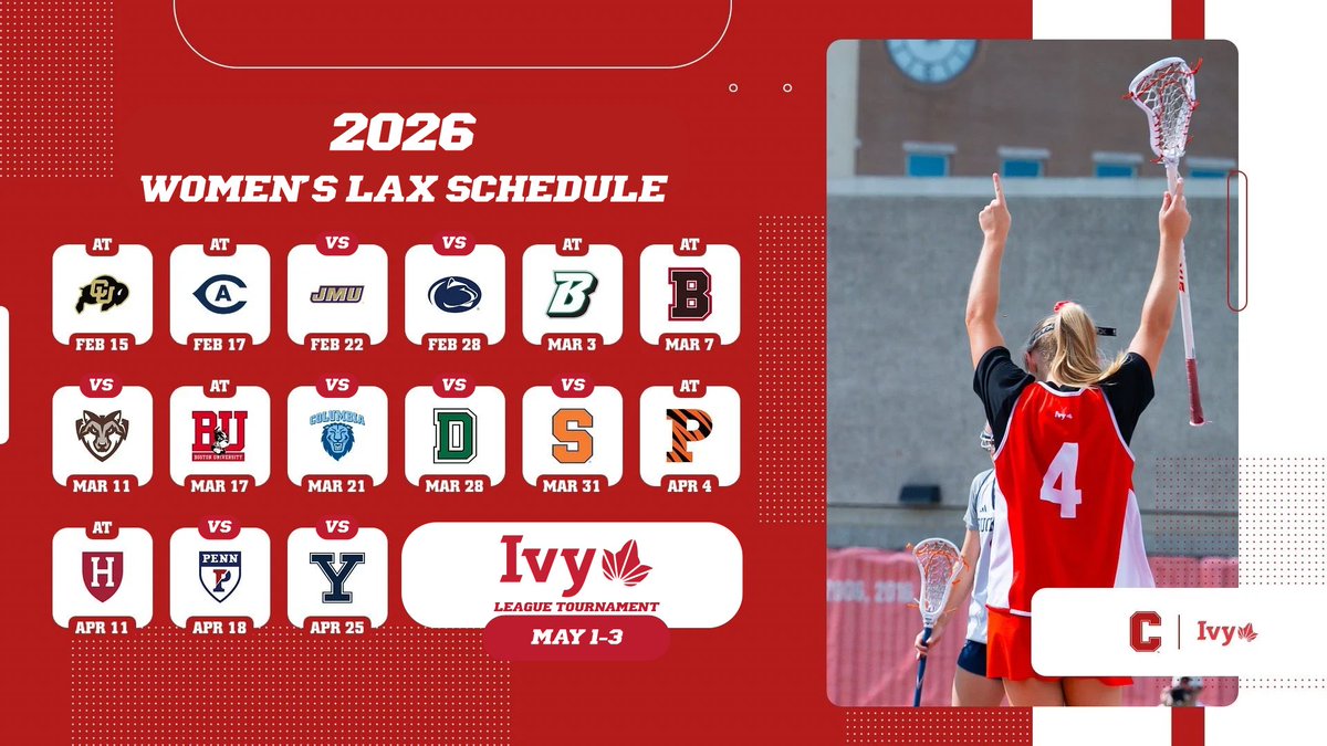 CornellSports's tweet image. Spring battles locked in. 🔐 
Nonconference tests. Ivy showdowns. 🥍 
See you on the field. 🤘

#GoBigRed #CornellWLAX #YellCornell

@CornellWLax