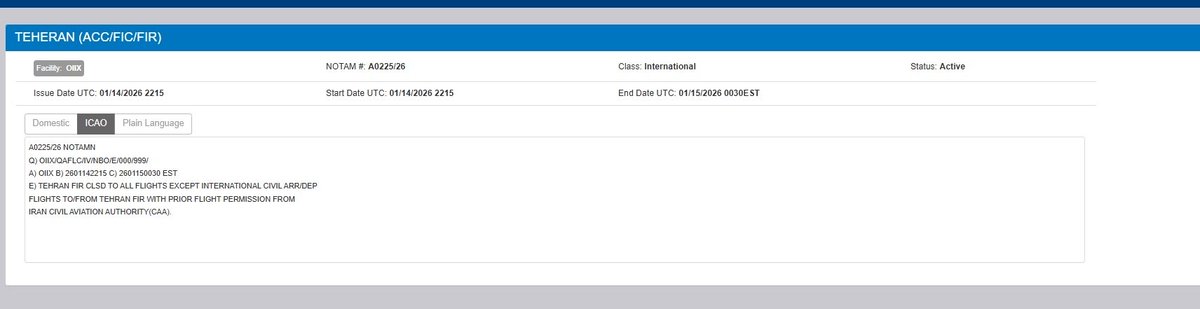 Iranian authorities have ordered the closure of the country’s airspace.