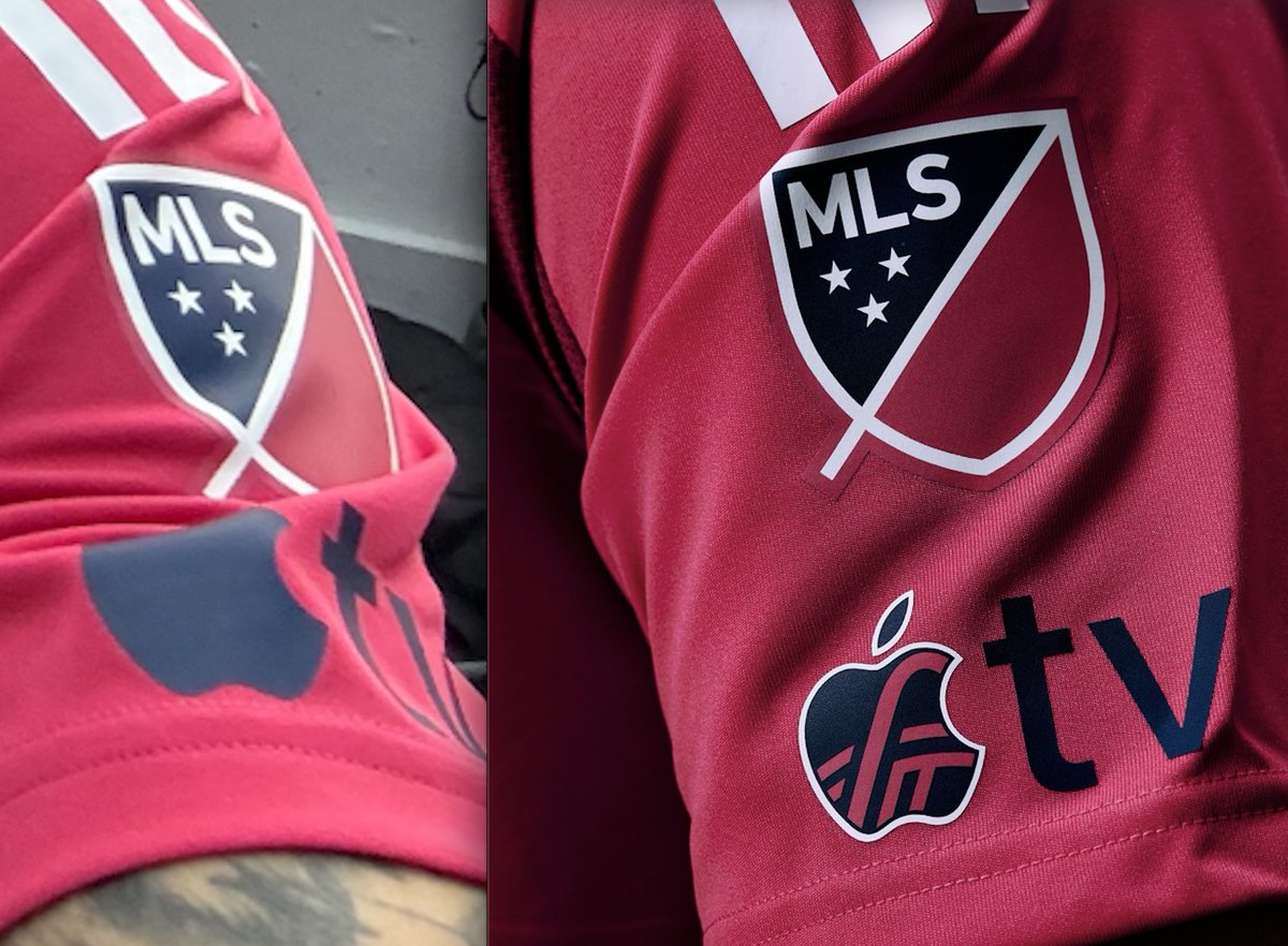 Looks like the team-specific AppleTV logo is gone from the MLS kit sleeves this year. 2026 version on the left.