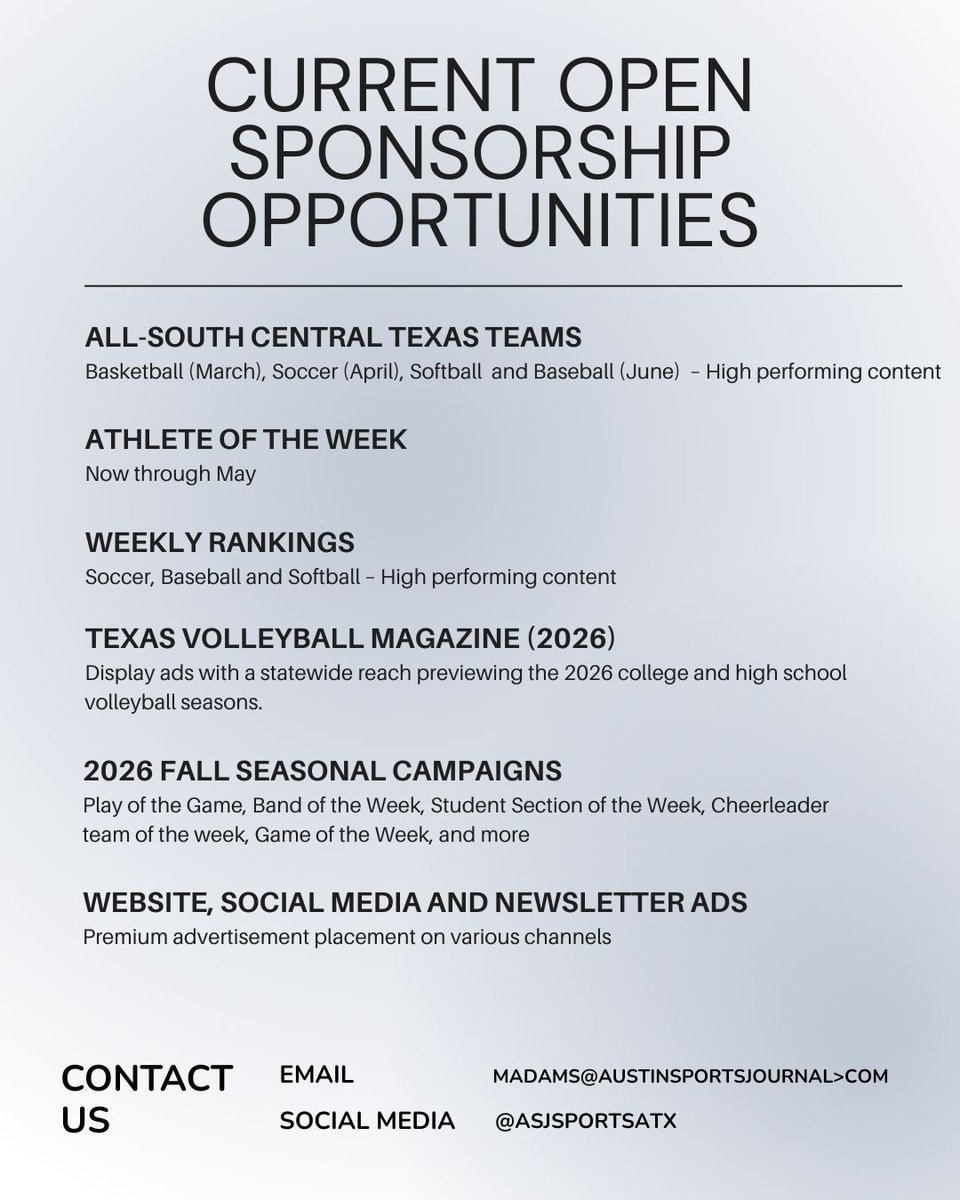 ASJSportsATX's tweet image. Advertise with the Austin Sports Journal to put your brand in front of the people looking for it. #advertising #atx #austintexas