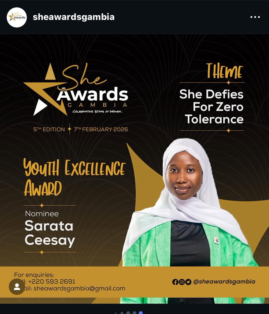 Honoured to be nominated for the second time for the SheAwards – Youth Excellence Category.
Grateful for the journey and impact made over the years. 
The She Awards holds on 7th February, celebrating women under the theme “She Defies for Zero Tolerance.” Don’t miss out 🙌