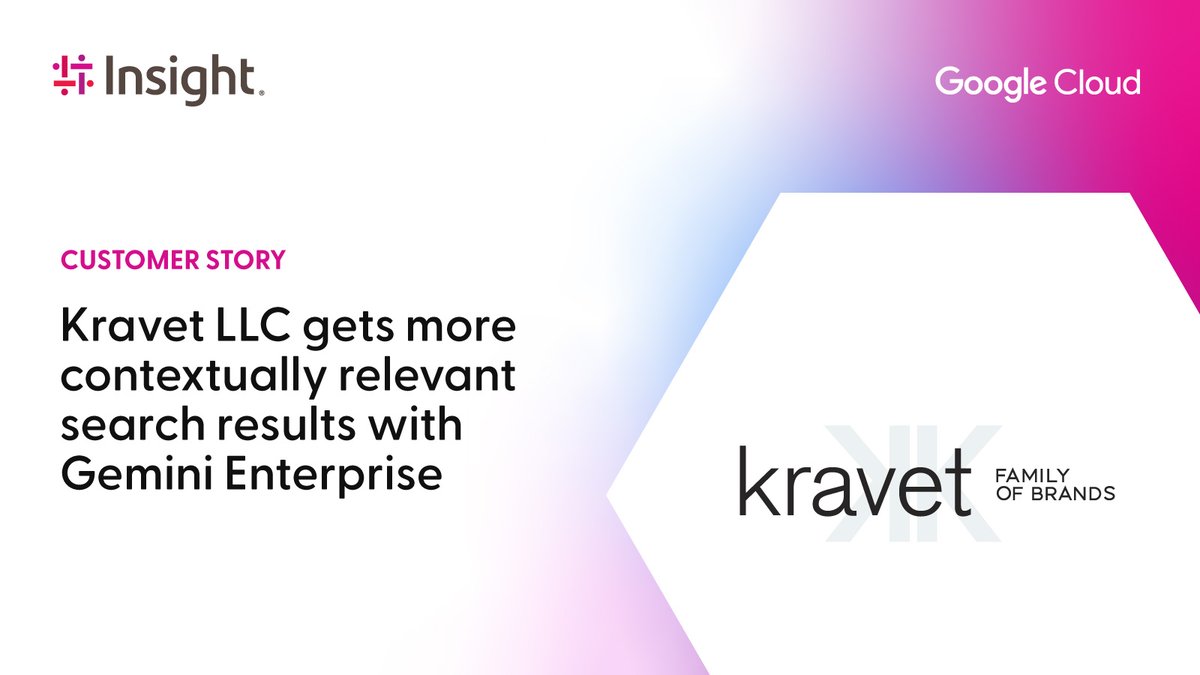 InsightEnt's tweet image. Better search = better business. 📈 

See how @Kravet partnered with Insight to deploy Gemini Enterprise for smarter, contextually relevant search results. 

Read the client story: ms.spr.ly/6013t7kcb

#GoogleCloudPartner #GenAI @googlecloud
