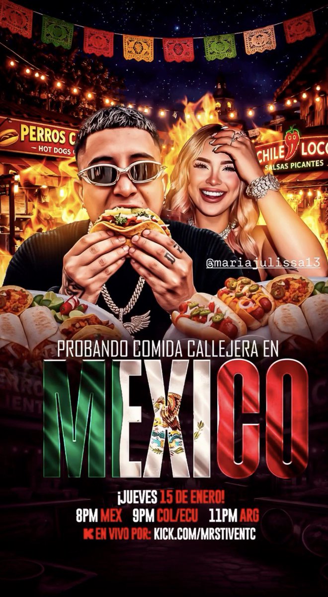 madridistaTC12's tweet image. PROBANDO COMIDA MEXICANA 🌮🇲🇽

8:00 PM 🇲🇽
9:00PM🇨🇴🇪🇨
11:00PM🇦🇷🇨🇱

kick.com/MrStivenTc