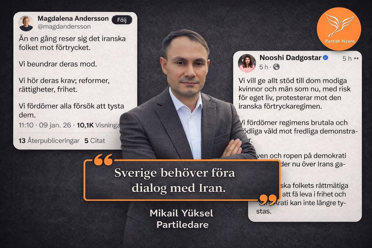 Då har vi alltså fått ett parti i Sverige som går diktaturens ärenden.

Nyans skriver: ”Oavsett vad man tycker om Irans politiska system har dagens ledning ett betydande folkligt stöd. Att bortse från detta faktum leder till fel bedömningar.”

Iran är inte ett “politiskt system”