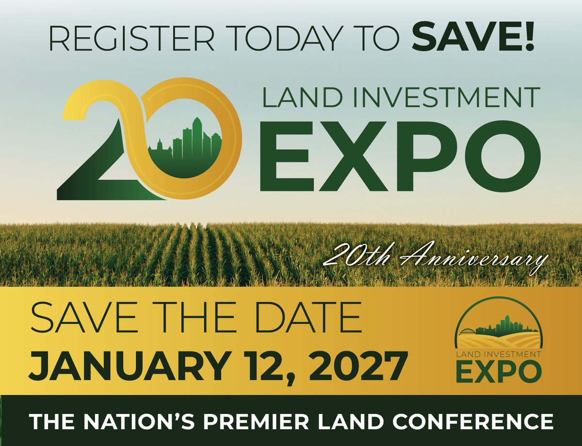 LandExpo's tweet photo. SAVE THE DATE for the 20th anniversary of the Land Investment Expo on January 12, 2027!

Purchase your in-person or virtual ticket today and SAVE on your ticket! Register at https://t.co/4qWYacb8mP https://t.co/fJlPgEY90g