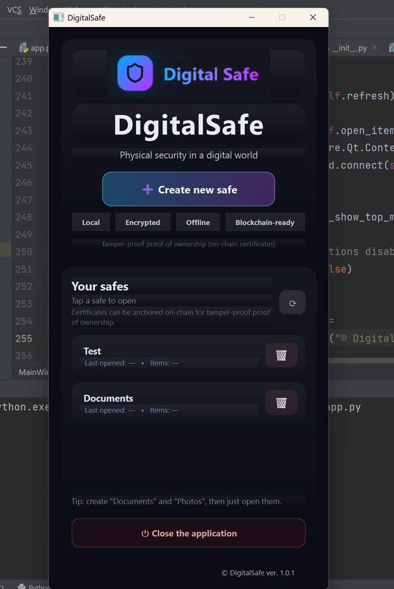 DigitalSafe_'s tweet photo. First look at DigitalSafe 👀

🔐 Local • Encrypted • Offline
⛓️ Blockchain-ready proof of ownership
📁 Clean, human-friendly vaults for real assets
Building quietly.
Security first. UX matters.
#DigitalSafe #Blockchain #Security #privacy https://t.co/Ummo04auOf
