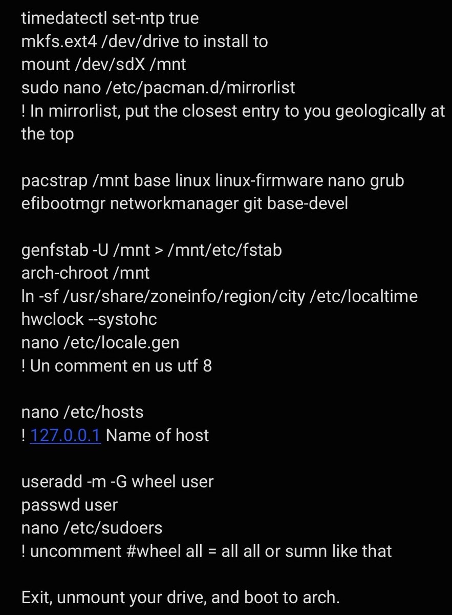 sicbys's tweet image. This is all it takes to install arch.
What's your excuse?