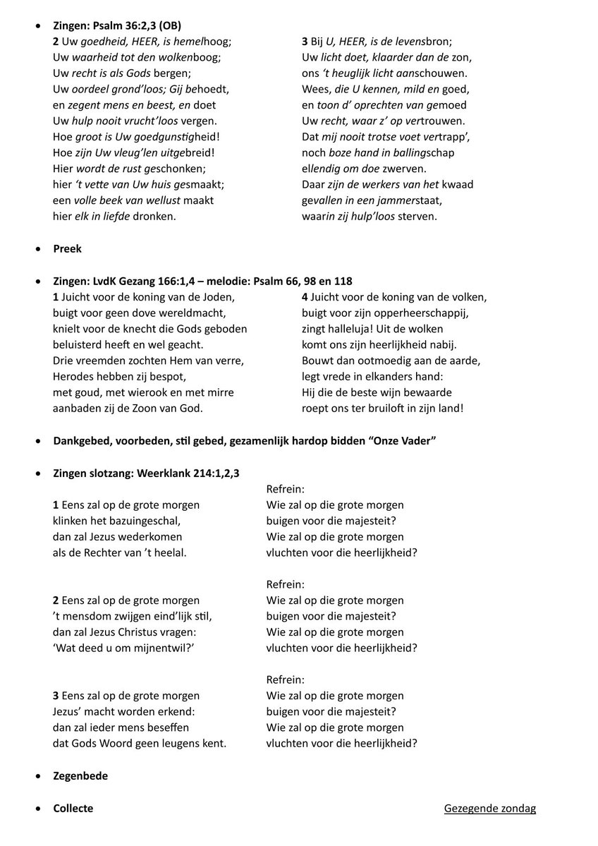 MachielLock's tweet image. Bijgevoegd de liturgie van de dienst op DV a.s. zondagmorgen waarin ik zal voorgaan.
In kerkelijke traditie is het op de tweede zondag na Epifanie: Kanazondag. Dat is dus a.s. zondag. Er wordt dan gelezen over de bruiloft in Kana: Johannes 2:1-12. Daar zal ik dan ook over preken.