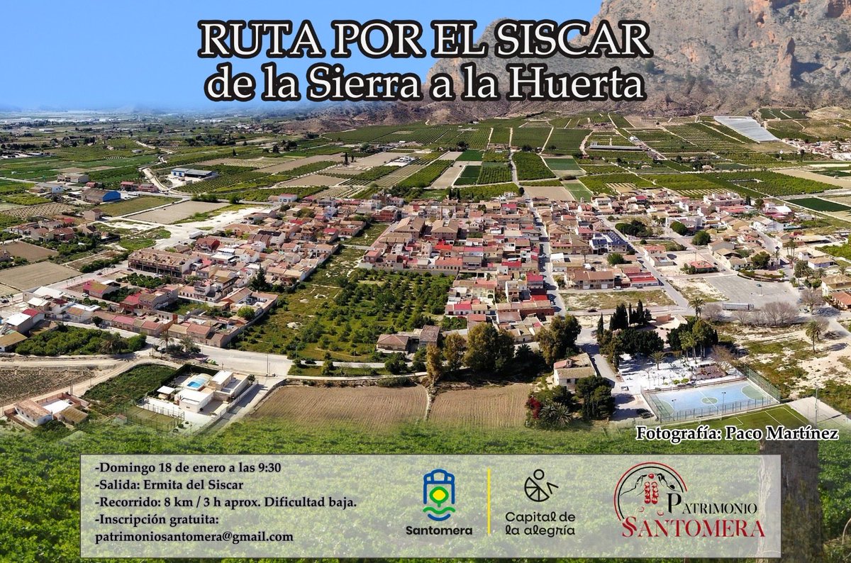 PSantomera's tweet image. Hasta ahora hemos planteado itinerarios por el entorno de Santomera y Matanzas…ya le tocaba al Siscar.
Próximo domingo.
Plazas limitadas: Inscripción obligatoria y gratuita al correo: patrimoniosantomera@gmail.com

Toda la información de la ruta a pie del cartel: