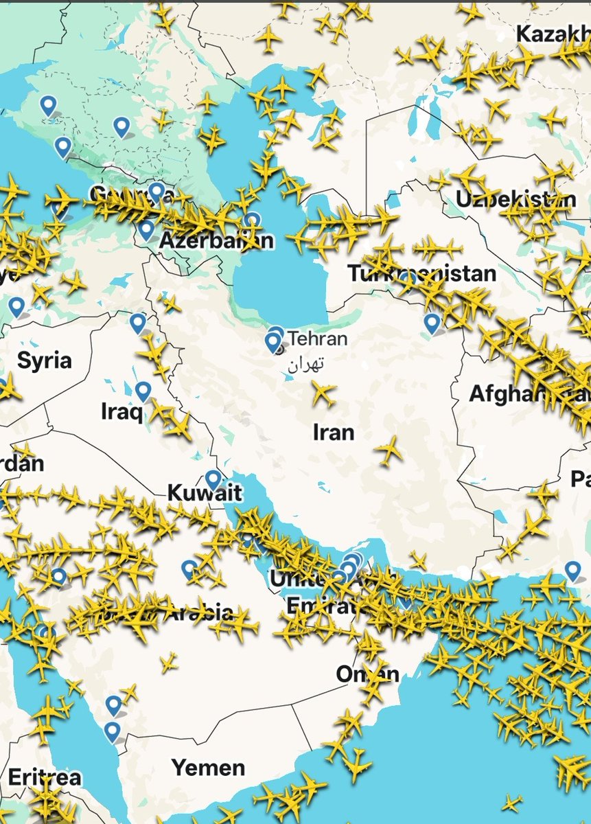 Mendaxsmith's tweet photo. Something like this could be very possible because of this 
Iran has closed their airspace which mostly happens when a war is about to break and as orange haired guy been softshilling the war I think this will be very likely situation regardless I'm not bullish or bearish I'm just trying to frontrun a event trying to make money 

Stay safe 
Don't get liquidated