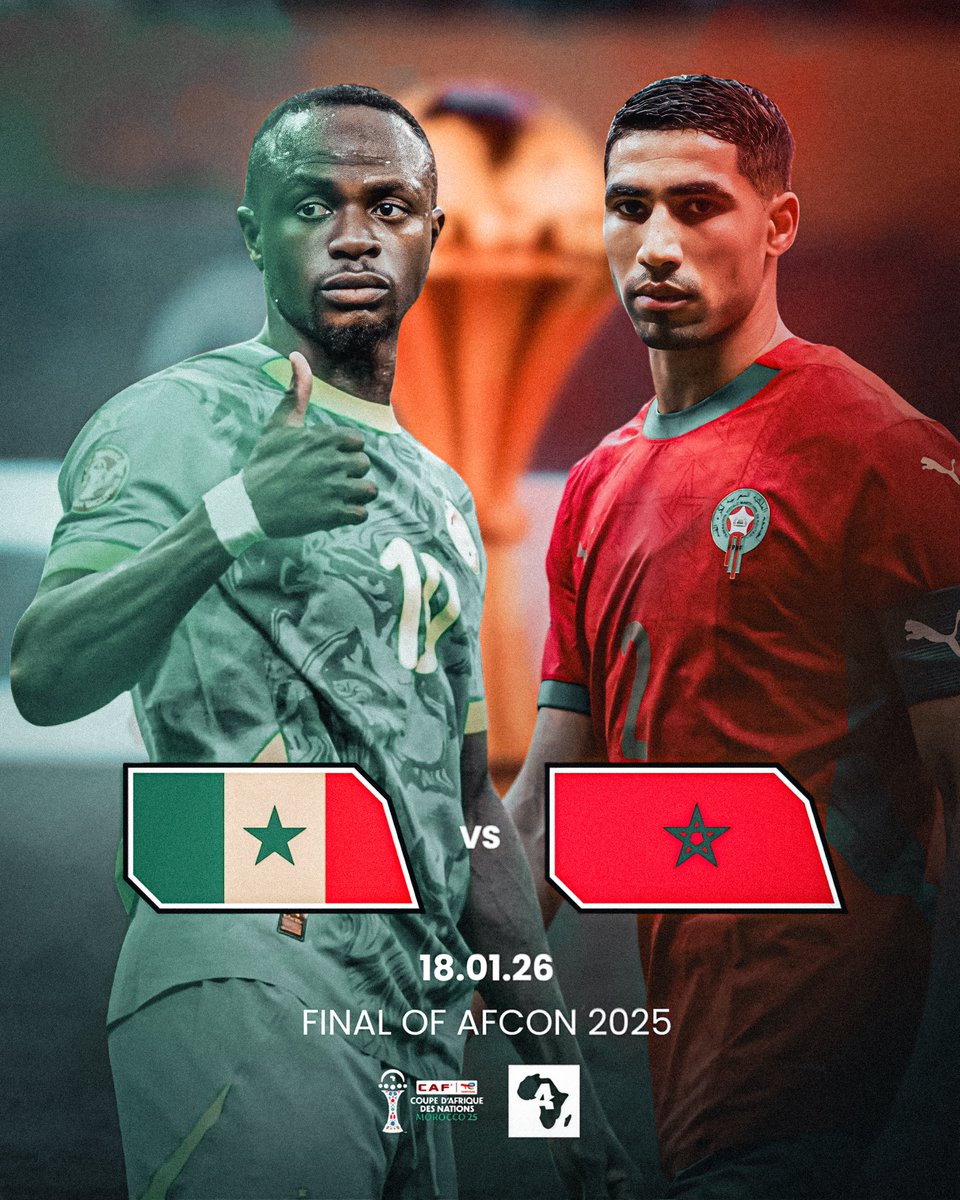 🚨🌍 𝗟𝗔 𝗙𝗜𝗡𝗔𝗟𝗘 𝗗𝗘 𝗟𝗔 #CAN2025 !!! 

SÉNÉGAL 🇸🇳⚔️🇲🇦 MAROC