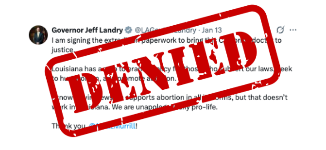 GovPressOffice's tweet image. A statement from @CAGovernor Gavin Newsom:

“Louisiana’s request is denied. My position on this has been clear since 2022: We will not allow extremist politicians from other states to reach into California and try to punish doctors based on allegations that they provided…