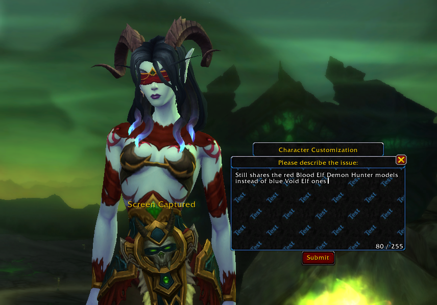 Gotta let the devs know the Void Elf Demon Hunter customizations aren't showing correctly :)