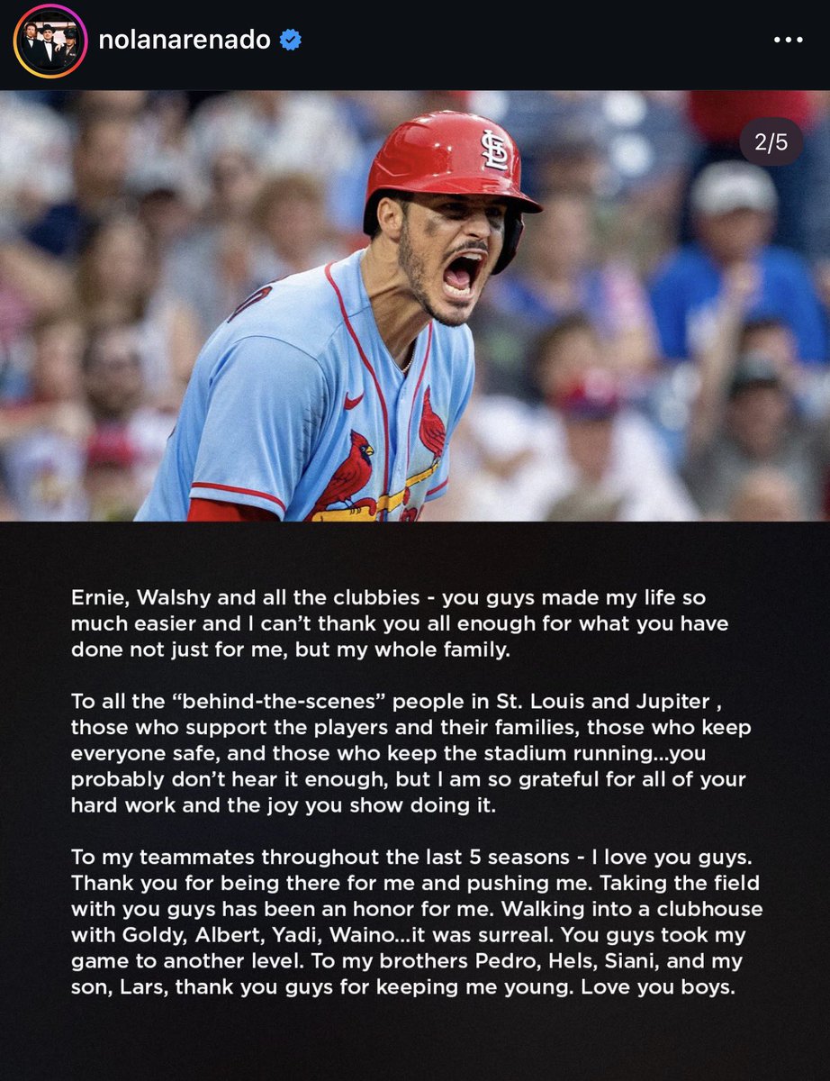 jmjones's tweet image. Nolan Arenado has posted a long, heart-felt thank you to St. Louis on Instagram, including a reference to Lars Nootbaar, “my son”: