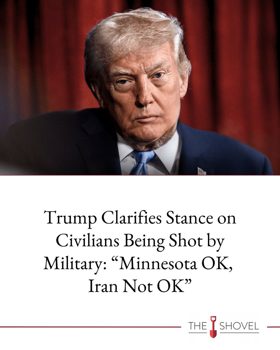 TheShovel's tweet image. “When it happens in Minnesota it’s called ‘law and order’; when it happens in Iran it’s a war crime"

Read more:
theshovel.com.au/2026/01/15/tru…