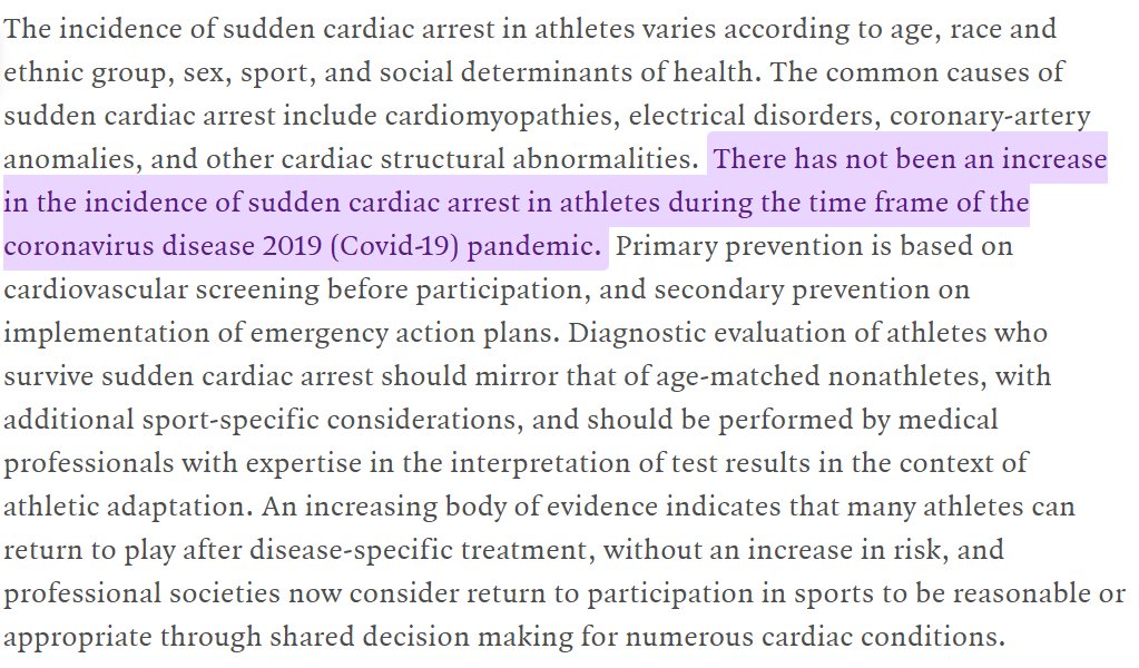 cremieuxrecueil's tweet image. Update:

Sudden cardiac death remains one of the top causes of death for athletes, but rates *did not* increase during the COVID pandemic.

Another anti-vaxxer prediction did not pan out.