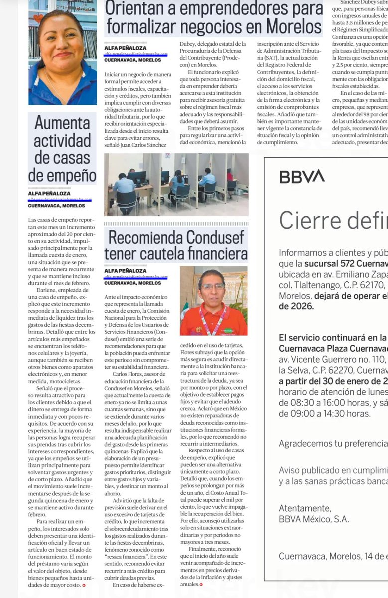 Hoy en edición impresa de Diario de Morelos 📰 <a href="/DiariodeMorelos/">Diario de Morelos</a> *Recomienda Condusef tener cautela financiera* ante Cuesta de Enero evitando las reparadoras de deuda, ya que no se encuentran registrados en el Sistema Financiero y se sugiere acudir a UNE a solicitar reestructura