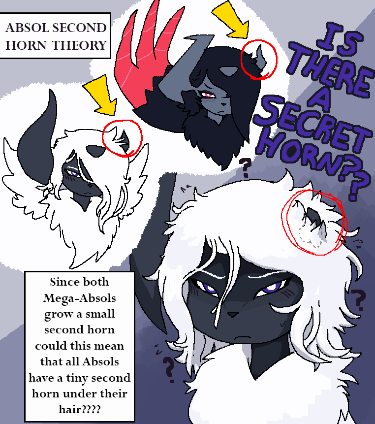 commonbleat's tweet image. regular absol has a second cute small horn theory