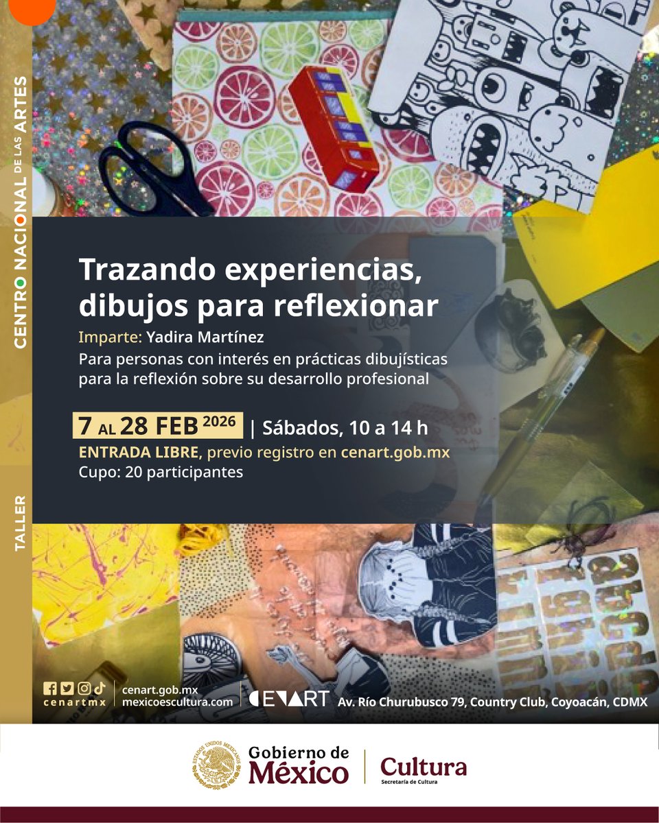 La <a href="/ddacenart/">Desarrollo Académico Cenart</a> nos invita a reflexionar sobre el desarrollo profesional con dibujos. ¡Participa! El taller será los sábados de febrero. 

Registro: cenart.gob.mx/eventos/trazan…