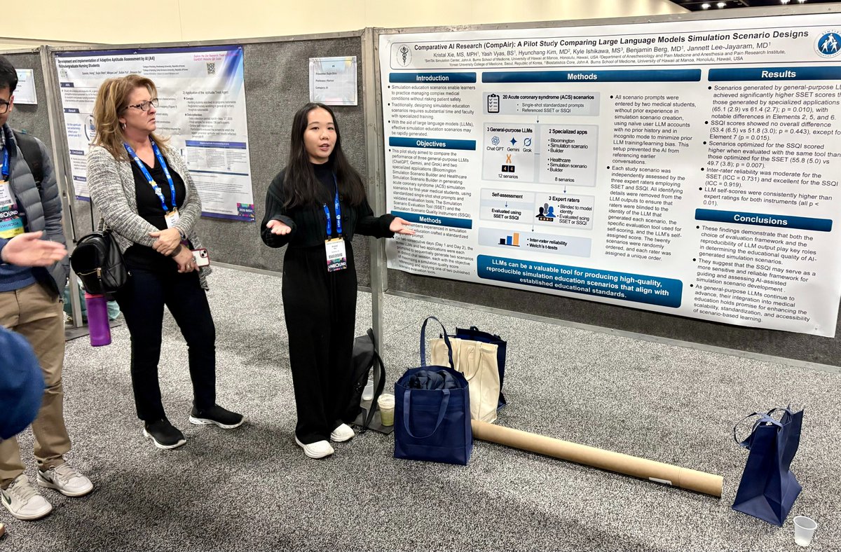 SimTiki_HI's tweet photo. SimTiki @ #IMSH2026! JABSOM student Kristal X. presenting research on AI she conducted with SimTiki Fellow Dr. David Kim! @uhmed @SSHorg https://t.co/TTYk8Di2jB