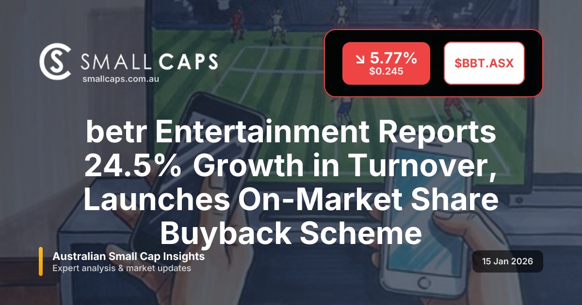 SmallCapsASX's tweet image. betr Entertainment Reports 24.5% Growth in Turnover, Launches On-Market Share Buyback Scheme

#ASX #SmallCaps #BBT

smallcaps.com.au/article/betr-e…