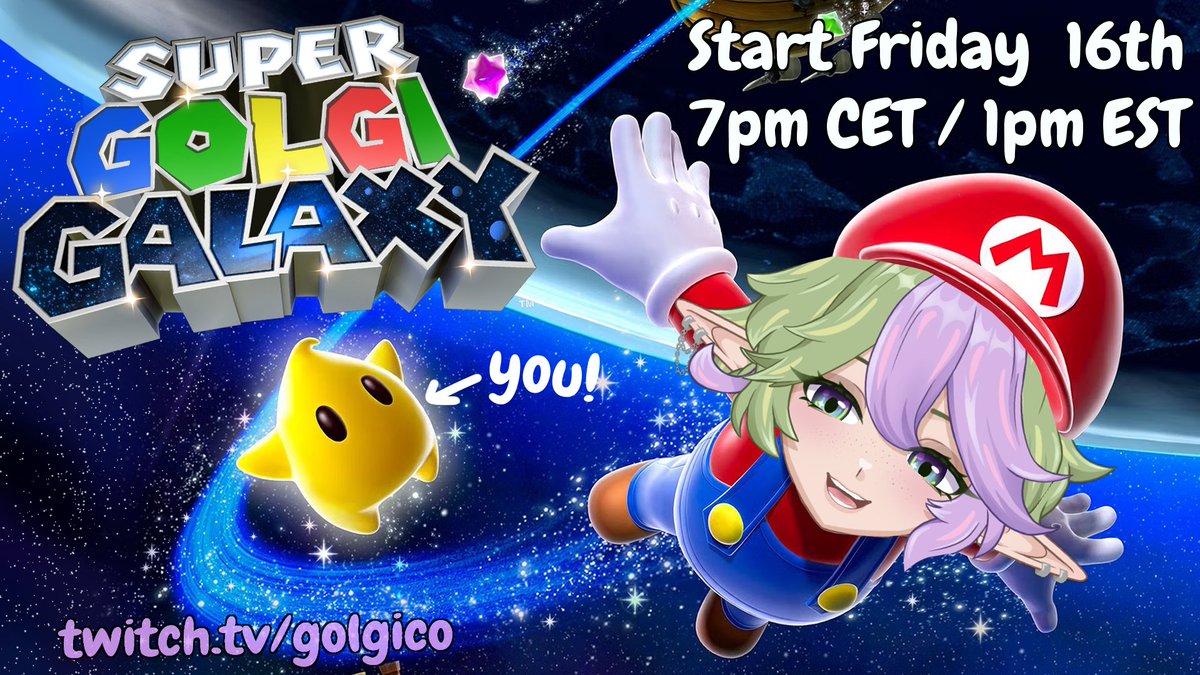 Come join me for my first playthrough of #SuperMarioGalaxy!! Starting friday at 7pm CET / 1pm EST :D #vtuber #ENVtuber