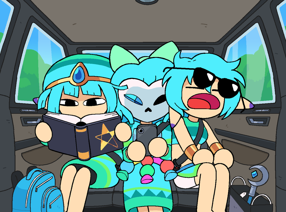 SpidersAccident's tweet photo. A panel from one of the animated cutscenes in my Siren Hands RPG. The water mage sisters are on vacation, heading to Annihilation Beach. https://t.co/6ZoVtKJzvn