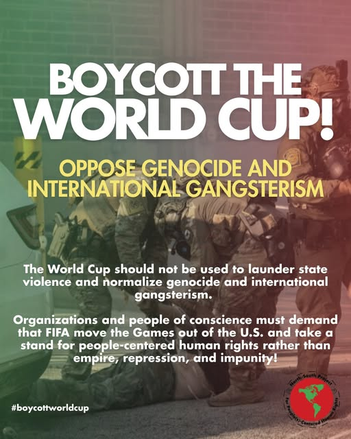 ajamubaraka's tweet image. For the U.S. to host the World Cup and the Olympics it is to normalize genocide &amp;amp; international gangsterism. Its time to boycott the U.S. and Israel. Opposed fascism. Support BAP's North-South Project for People(s)-Centered Human Rights