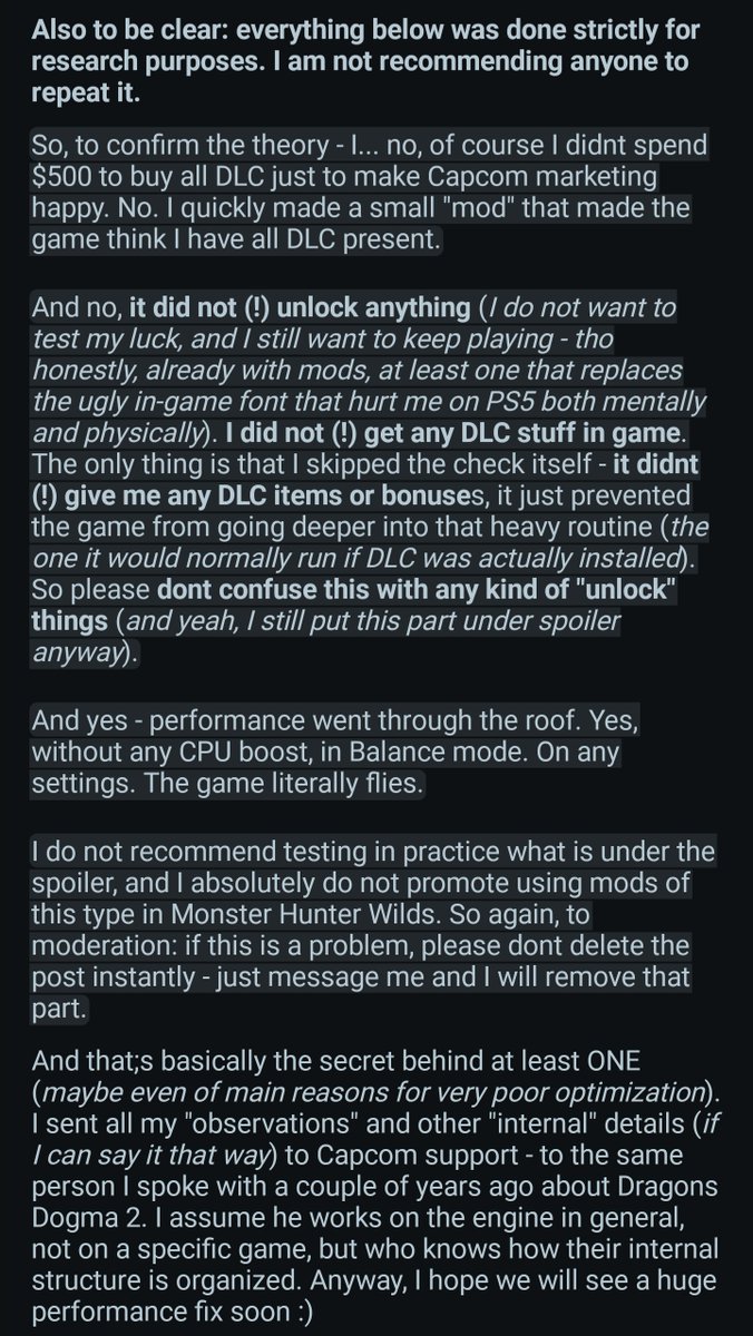 Okami13_'s tweet image. Reddit user claims that they've figured out what causes Monster Hunter Wilds performance issues – and it's kind of wild.

According to their investigation:

• Owning more DLC = more FPS
• This is due to an aggressive check the game does to see what DLC you own
• It is NOT…