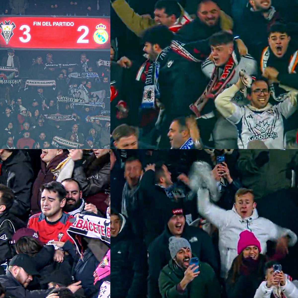 Este es simplemente un post de apreciación de las caras de los hinchas del Albacete, apenas el árbitro pita el final y eliminan al Real Madrid de Copa del Rey.

Un equipo cuya plantilla vale 15 millones de euros, contra los 1300 millones que vale el Real Madrid. Un equipo que