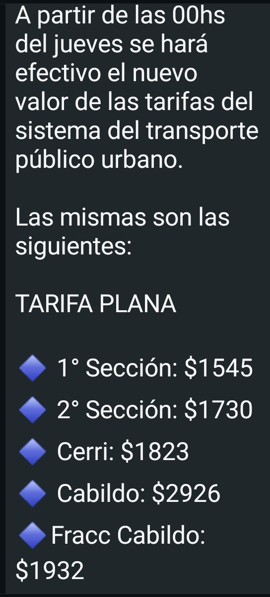 En minutos empieza a regir nuevo valor del bondi en la ciudad. Acá valores básicos, planos, sin costo de pasajero frecuente