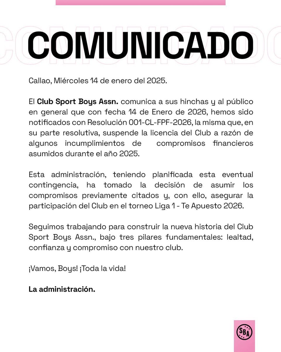 sportboys's tweet image. Comunicado.