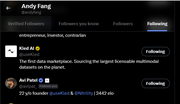astaso1's tweet image. alex ohanian the founder of reddit , david holz the founder of midjourney, andy fang the founder of doordash, and countless vcs all followed avi in the last 2 hours.

the world will know kled.