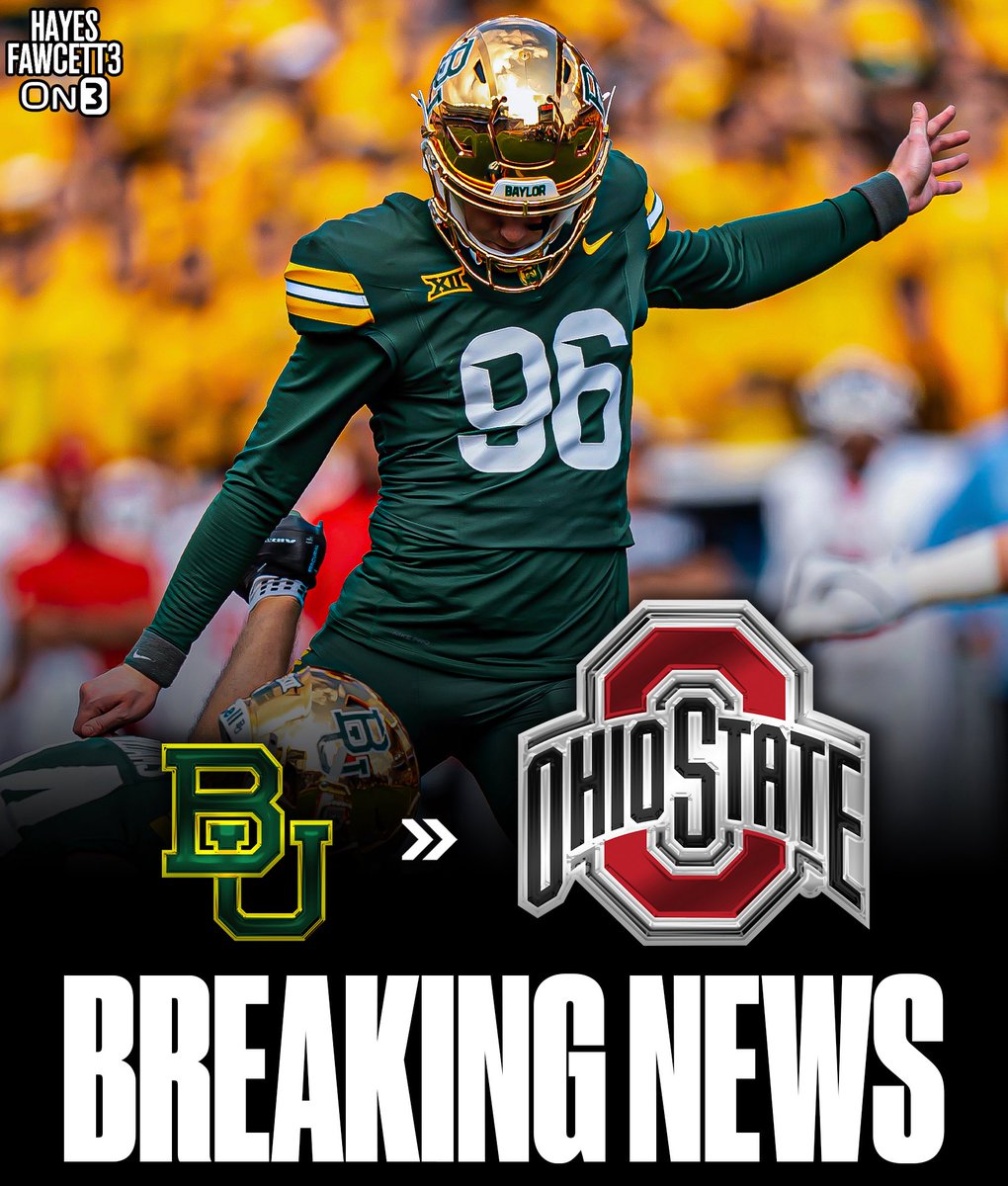 Hayesfawcett3's tweet image. BREAKING: Baylor transfer kicker Connor Hawkins has Committed to Ohio State, he tells @On3

Was a perfect 37-37 on XPs and 18 of 22 on FGs with a long of 54 yards in 2025

He was 3 of 4 from 50+ yards on FGs

on3.com/transfer-porta…