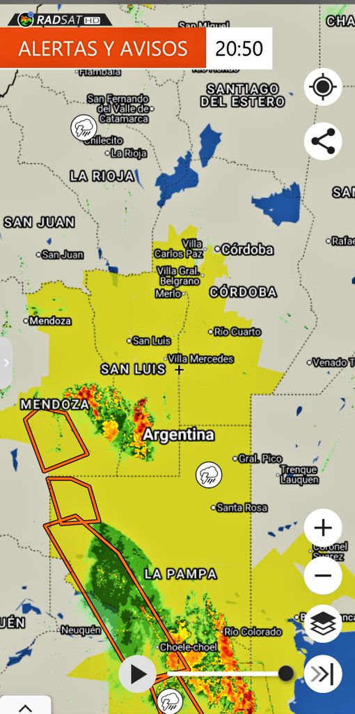 #Climacba #Cordoba 20:50 #radsat muestra un frente de tormenta entrando por Mendoza/ San Luis y avanzando hacia el sur de la provincia