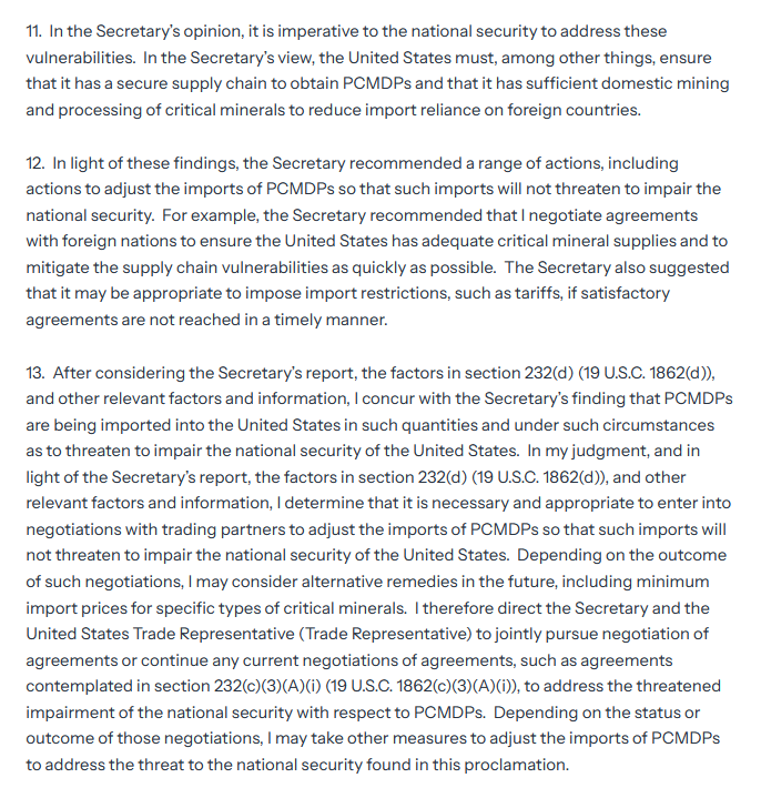 quakes99's tweet image. Pow!🌏💥🥊 Today #Trump ordered US Commerce &amp;amp; US Trade Representative to jointly negotiate agreements to address the threatened impairment of #NationalSecurity by foreign imports of #Uranium and other Processed #CriticalMinerals (PCMDPs) including setting "price floors for trade…