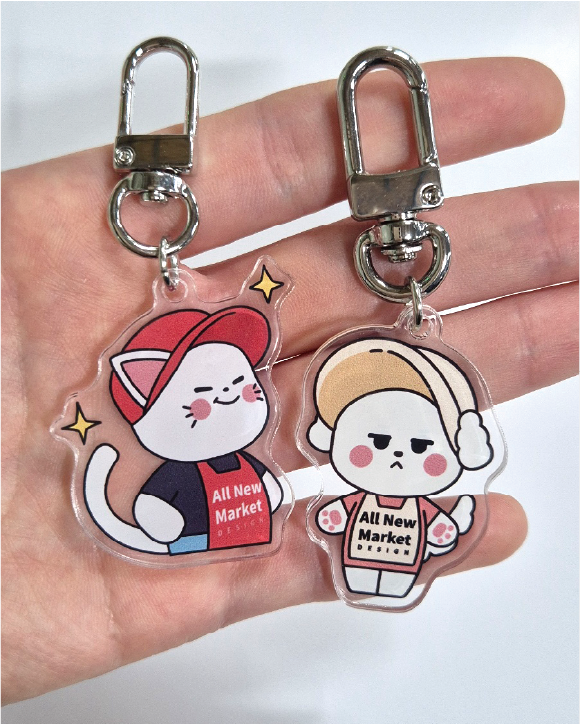 안녕하세요, 올뉴마켓디자인 입니다:)
저희의 대표 상품 [아크릴 키링]을 소개합니다!

키링 표면에 탑코팅이 되어있어 스크래치에 강하며,
UV인쇄 업그레이드로 색상표현이 다채로워졌습니다.

튼튼함+퀄리티를 모두 잡은 키링을
올뉴마켓디자인에서 만나보세요!

#올뉴마켓디자인 #키링 #주문제작