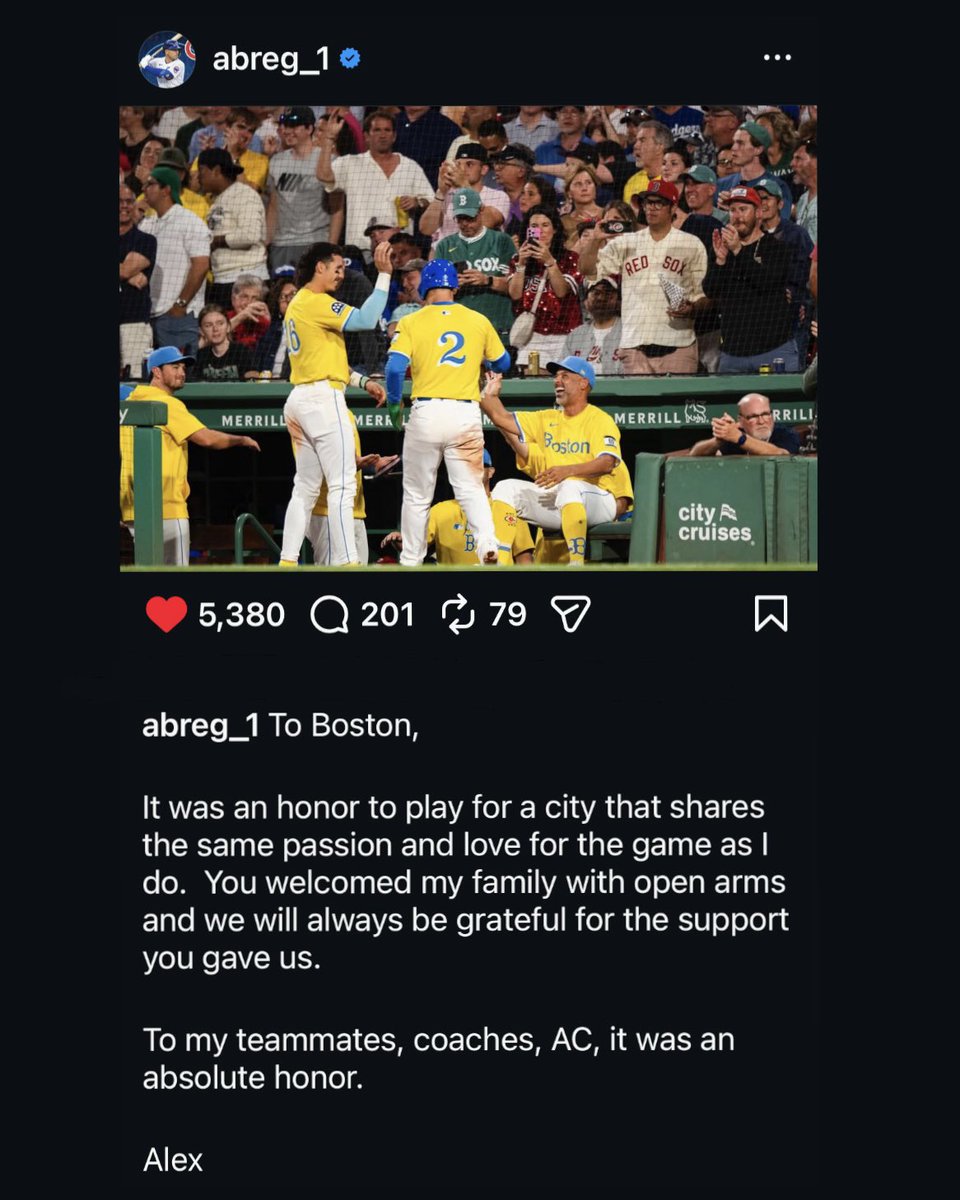 Alex Bregman thanks Boston on Instagram: