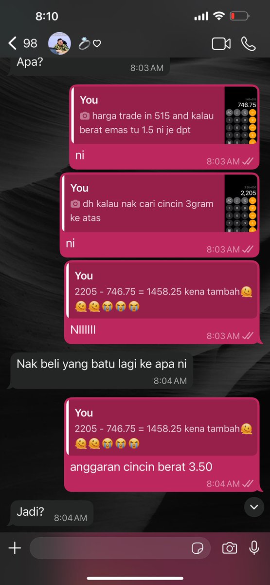 _someonehurt's tweet photo. terima kasih bakal suami😆 he sangat nonchalant but he understood the assignment😆😘 kita pulak gila emas camnee🤏🏻🤏🏻 https://t.co/C8NQgVFkBU