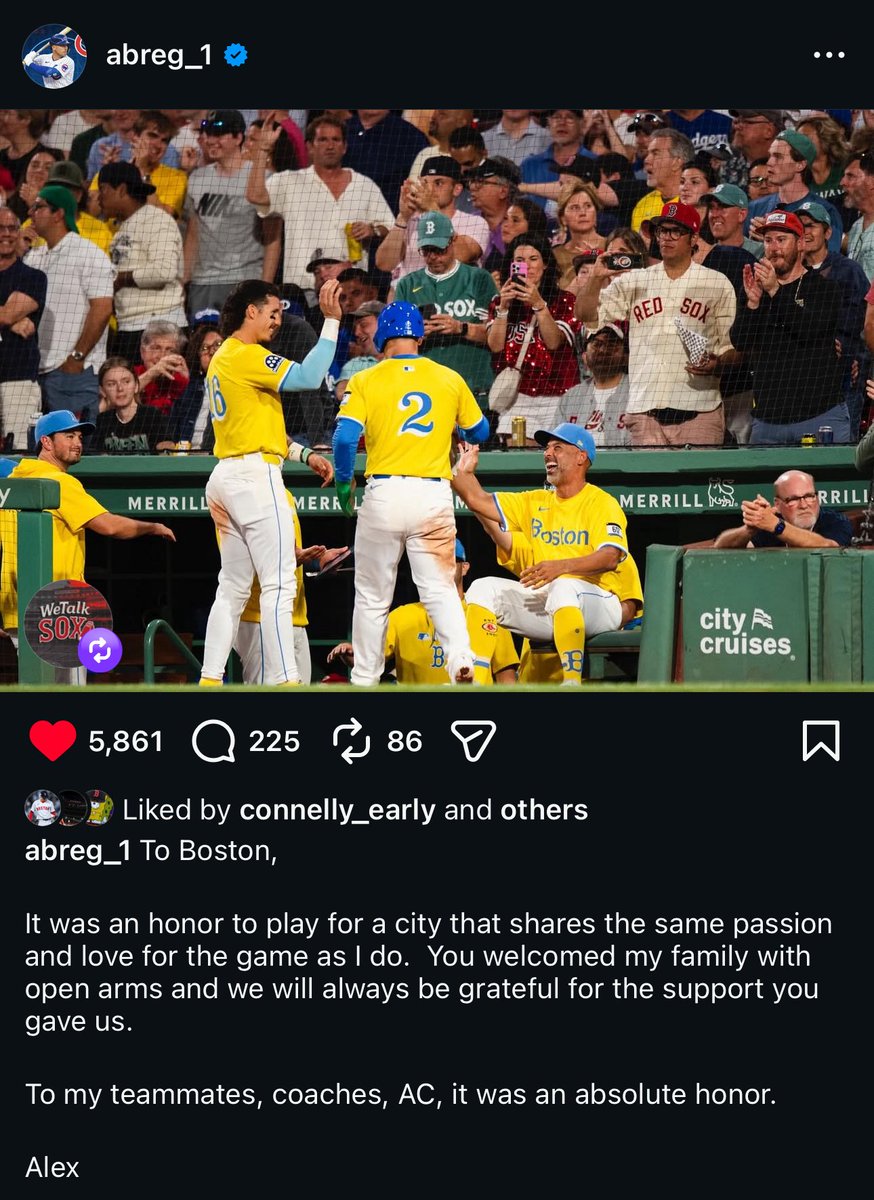 Alex Bregman says goodbye to Boston. 

In the end, even though it was only 1 year, I’ll be grateful for what he helped bring back to the city of Boston, and that’s the feeling of postseason baseball again.

Thank you Alex 🫡