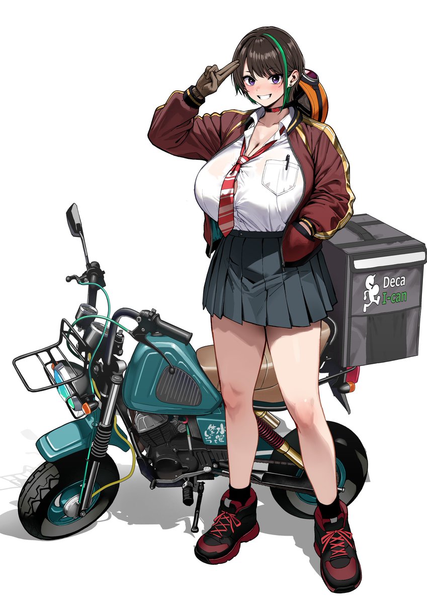 でっかい女とちっちゃいバイク描きました 