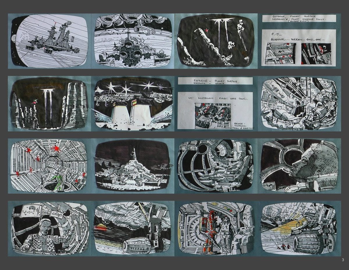 vashikoo's tweet image. Ridley Scott's hand-drawn ALIEN storyboard presentation for 20th Century Fox. These helped him secure the director job and almost doubled the film's budget thanks to their clarity, vision and scope. They are also known as  'Ridleygrams".