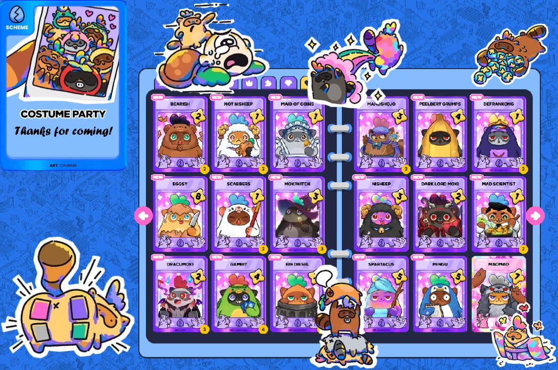 You are invited to the first <a href="/Moku_HQ/">Moku✨</a> 
🎊FANTASY GRAND ARENA COSTUME PARTY! 🎊

My binder's theme is costume party ofc!
I chose these cards coz they're wearing COSTUMES! Some aren't exactly costume, but looks like it as you can see BIN DIESEL there, funny name btw. 🤣