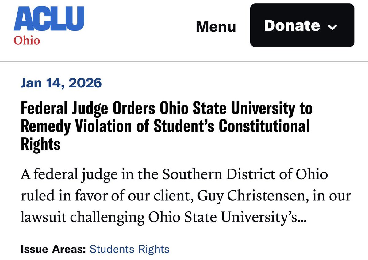 I am sincerely happy to be able to share that a federal judge in the Southern District of Ohio ruled in our favor today.

At the beginning of last summer, I was expelled by my former college, Ohio State University, for engaging in protected political speech.

Specifically, my