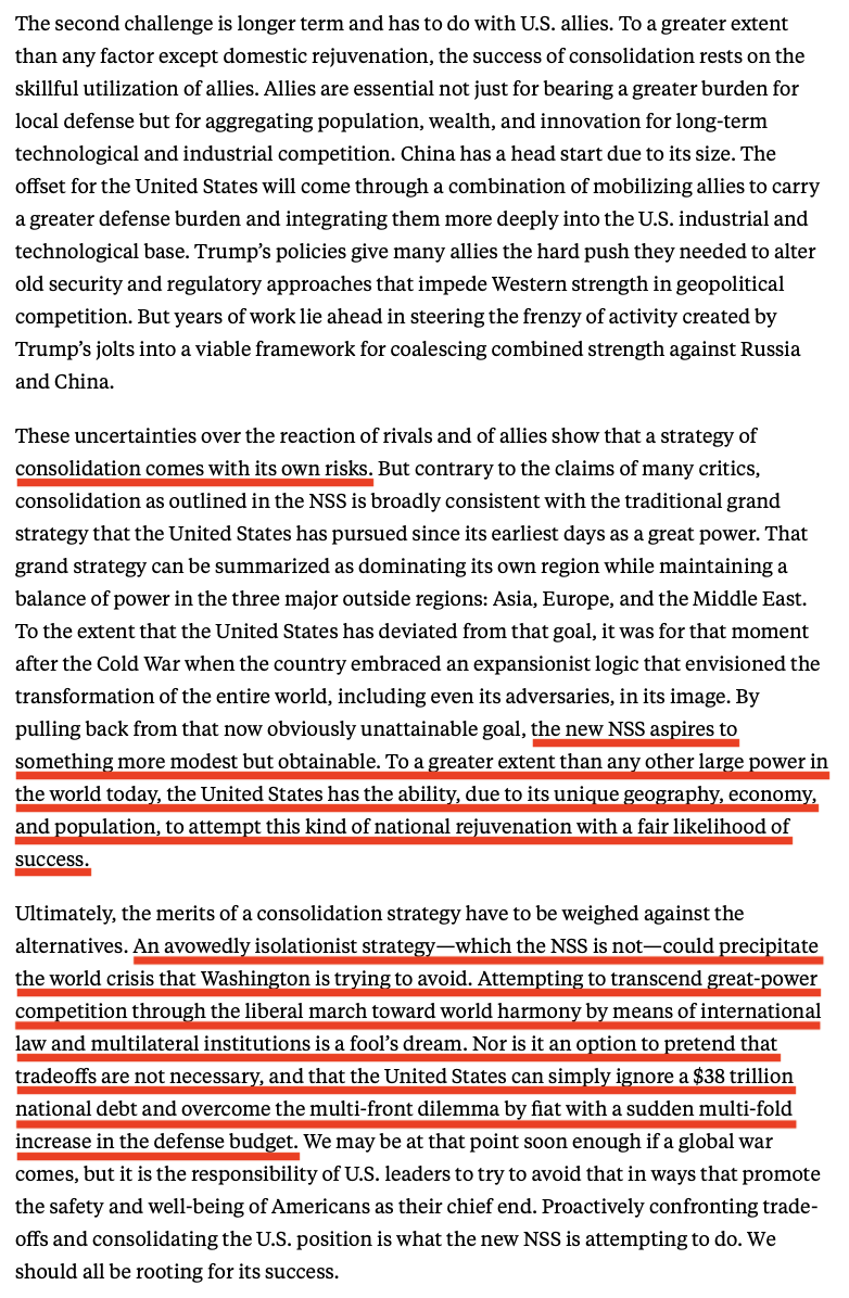 This article in <a href="/ForeignPolicy/">Foreign Policy</a> by Wess Mitchell echoes what I've been saying, both on the podcast and in my writings about the new National Security Strategy.

I believe that much of what Trump has done to alienate our allies carries serious long-term costs, as do some of his