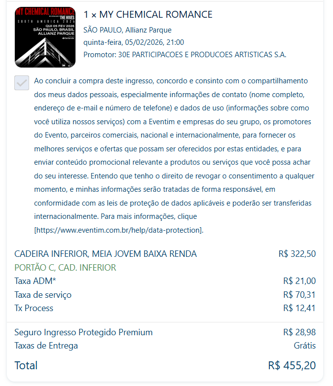 🎟️VENDO INGRESSO MY CHEMICAL ROMANCE 05/02

Cadeira inferior MEIA BAIXA-RENDA: R$ 450,00 com taxas inclusas!

#: my chemical romance, show, ingresso, venda