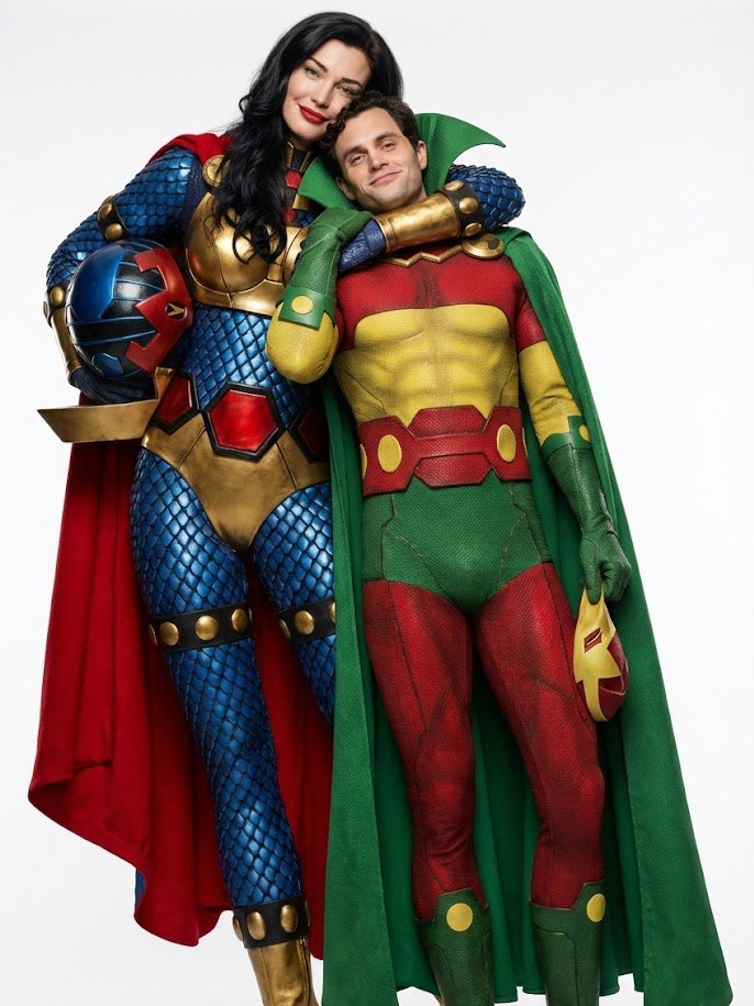 RoyalMaj3sty's tweet image. Penn Badgley as Mister Miracle and Stephanie Corneliussen as Big Barda💯