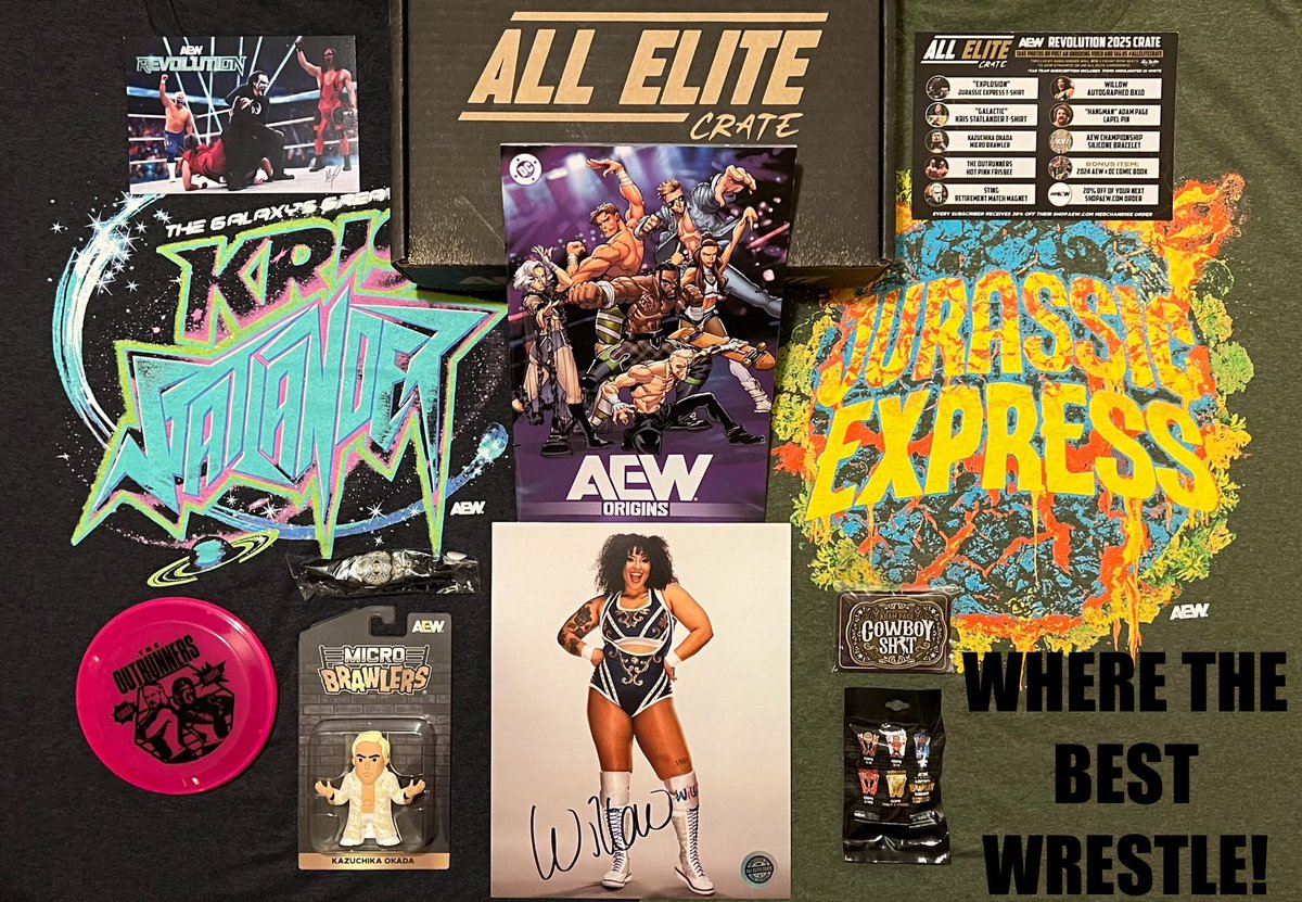 the1kylebrody's tweet photo. Hey Everyone! Check out the Awesome Merchandise from @AEW Revolution 2026 All Elite Crate! Subscribe to All Elite Crate & get Cool AEW Merch too!๐๐ป๐Head over 2 https://t.co/GSTOx7xS2D to sign up!๐ฆ#aew #allelite #allelitewrestling #allelitecrate https://t.co/wdrzgo0Ggk