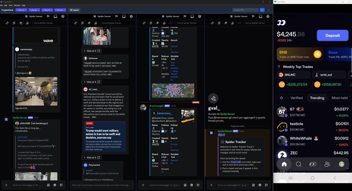 statezero's tweet image. i like @tryfomo but i hate trading from mobile 

so i plugged it into windows

on the left an electron app with 4 discord channels from stacked side by side from @xSpiderSensei