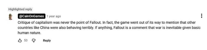 <a href="/bigzodicus/">Mr. Zodicus</a> That is, if there's anything from Reddit left after they tried their whole "Fallout is anti-capitalist" bullshit, which, of course, turned out to be 1000% false